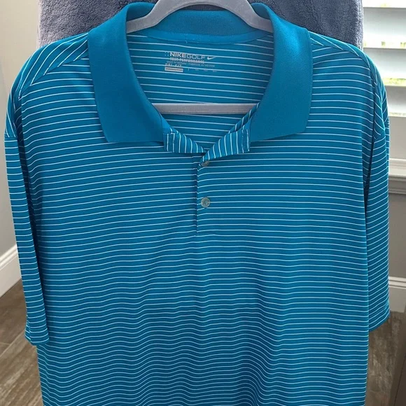 Nike Golf Teal and White Striped Polo - Picture 2 of 2